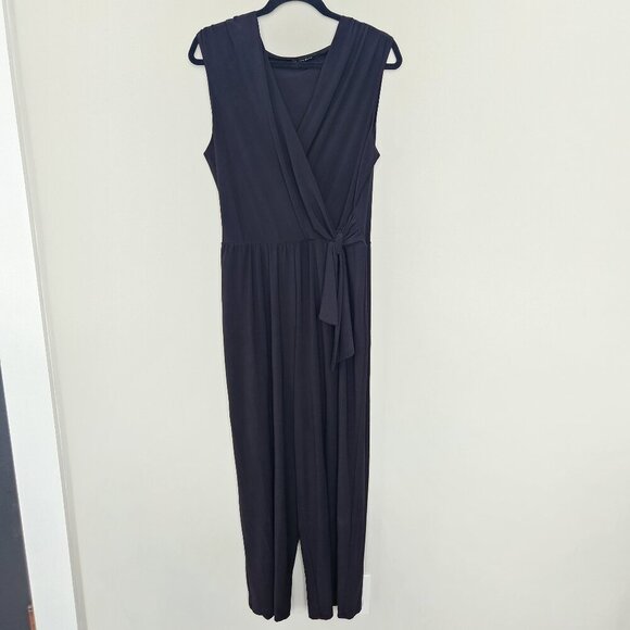 nik and nash Pants - Nik and Nash Jumpsuit Size XL Black Wide Leg Wrap w/Tie Front Sleeveless LBD  -